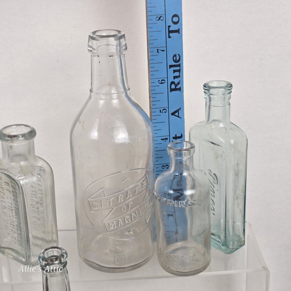 6 Apothecary Jars Bottles Vintage Pharmacy Glass Embossed Listerine Citrate Lot - Picture 5 of 13